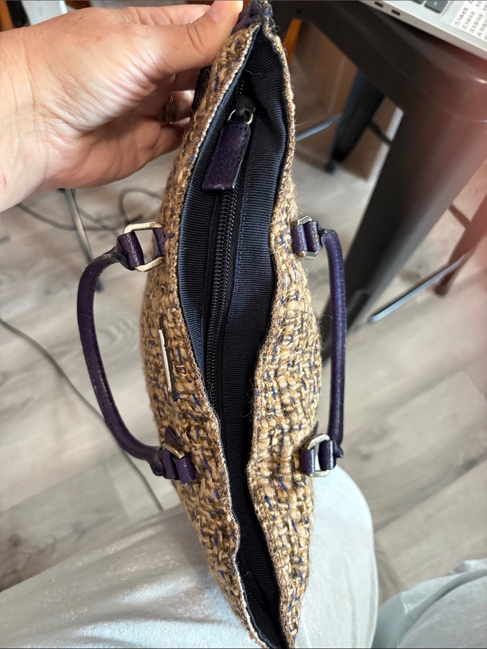 RARE Prada Tweed and Purple Saffiano Leather-Trim Sughero Tote - Picture 17 of 17